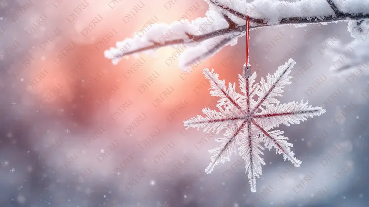 冬季雪花装饰挂件与雪景背景